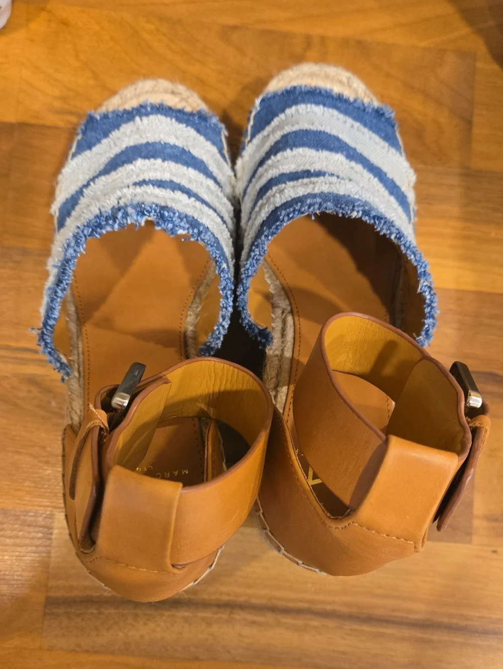 Marc Fisher Platform Espadrille Denim Wedge Sandals - Blue Stripe - Picture 4 of 6